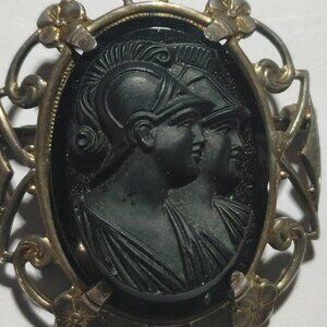 Whiteco Cameo Brooch Vintage Sterling Black Stone Greco Roman Soldiers Warrior